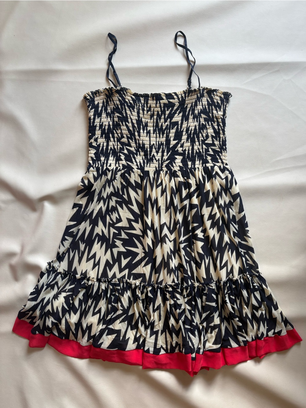 Juicy Couture Navy Blue & Cream Graphic Dress with Red Trim